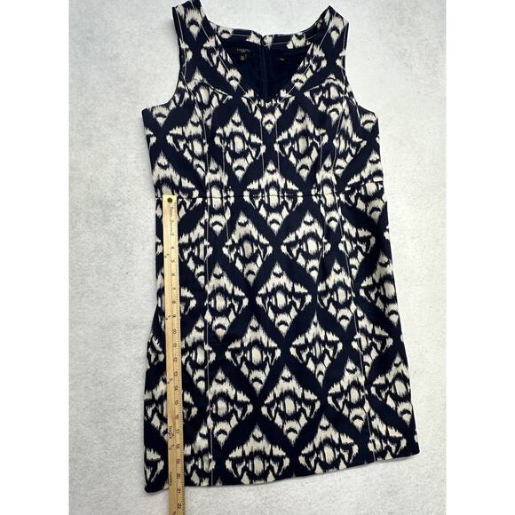 Talbots Womens Dress 14 P Blue Cream Ikat Print Lined Sleeveless Sheath Stretch - Picture 6 of 12